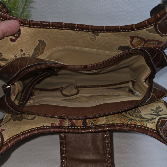 ROSSETTI PURSE VEGAN LEATHER LINEN COTTON BROWN FLORAL GREAT CONDITION - Picture 4 of 13